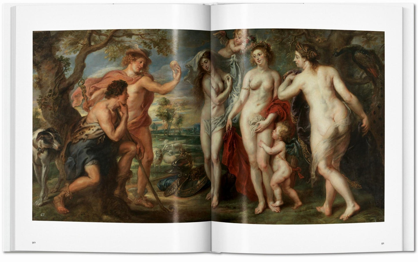 Interior spread from the Peter Paul Rubens TASCHEN book featuring mythological nude figures in a Baroque landscape scene