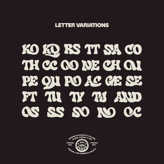 Vacene Typeface letter variations showcasing creative glyph alternates