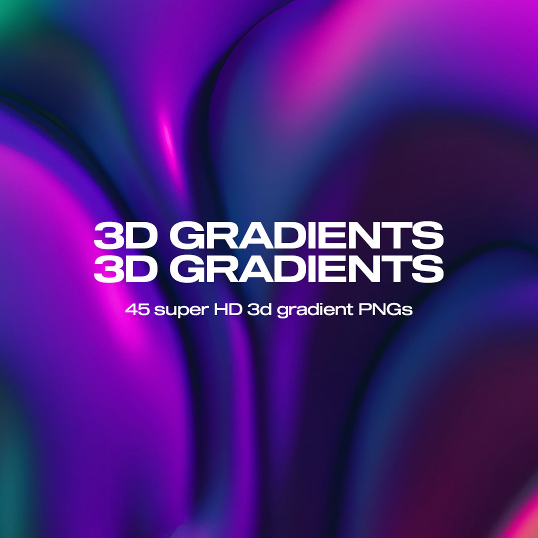 Glossy purple and teal 3D gradient surface with soft folds and bold title text