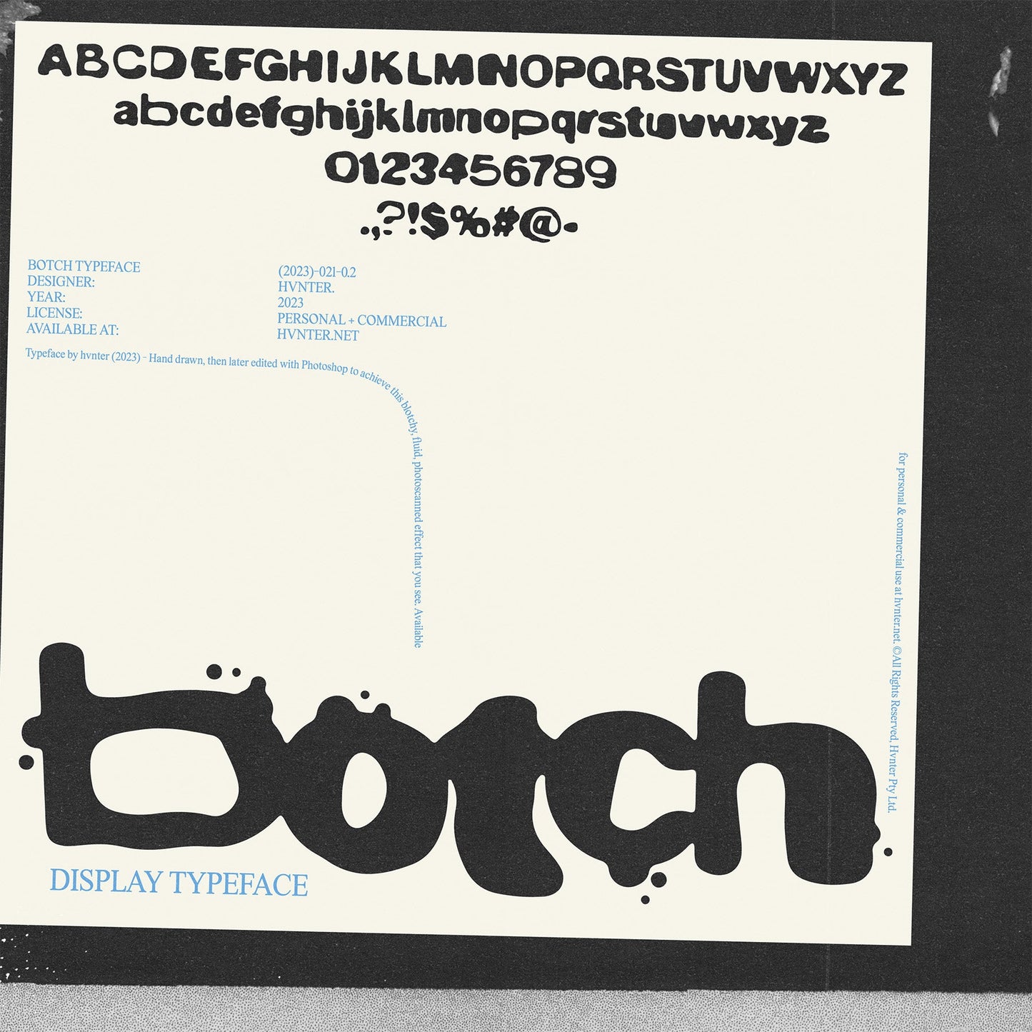 Full alphabet sample of the botch typeface designed by HVNTER