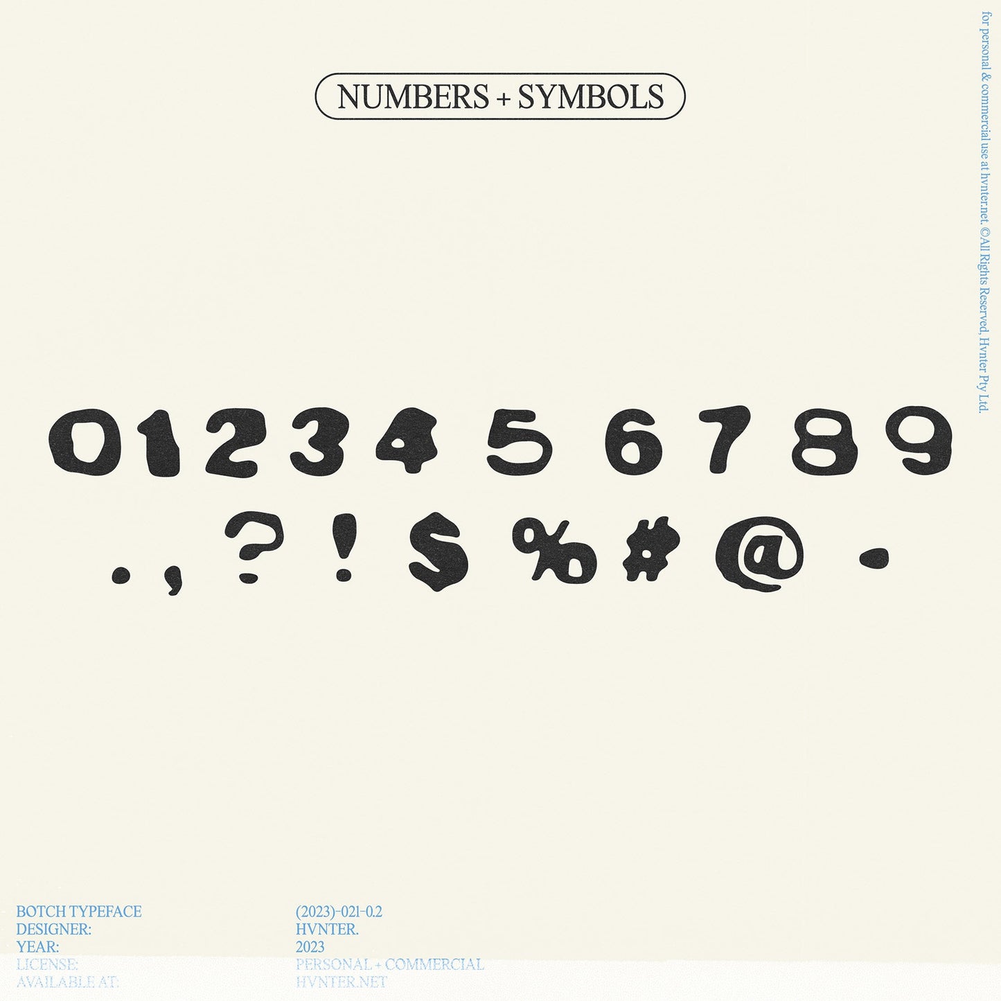 Numbers and punctuation from the botch font