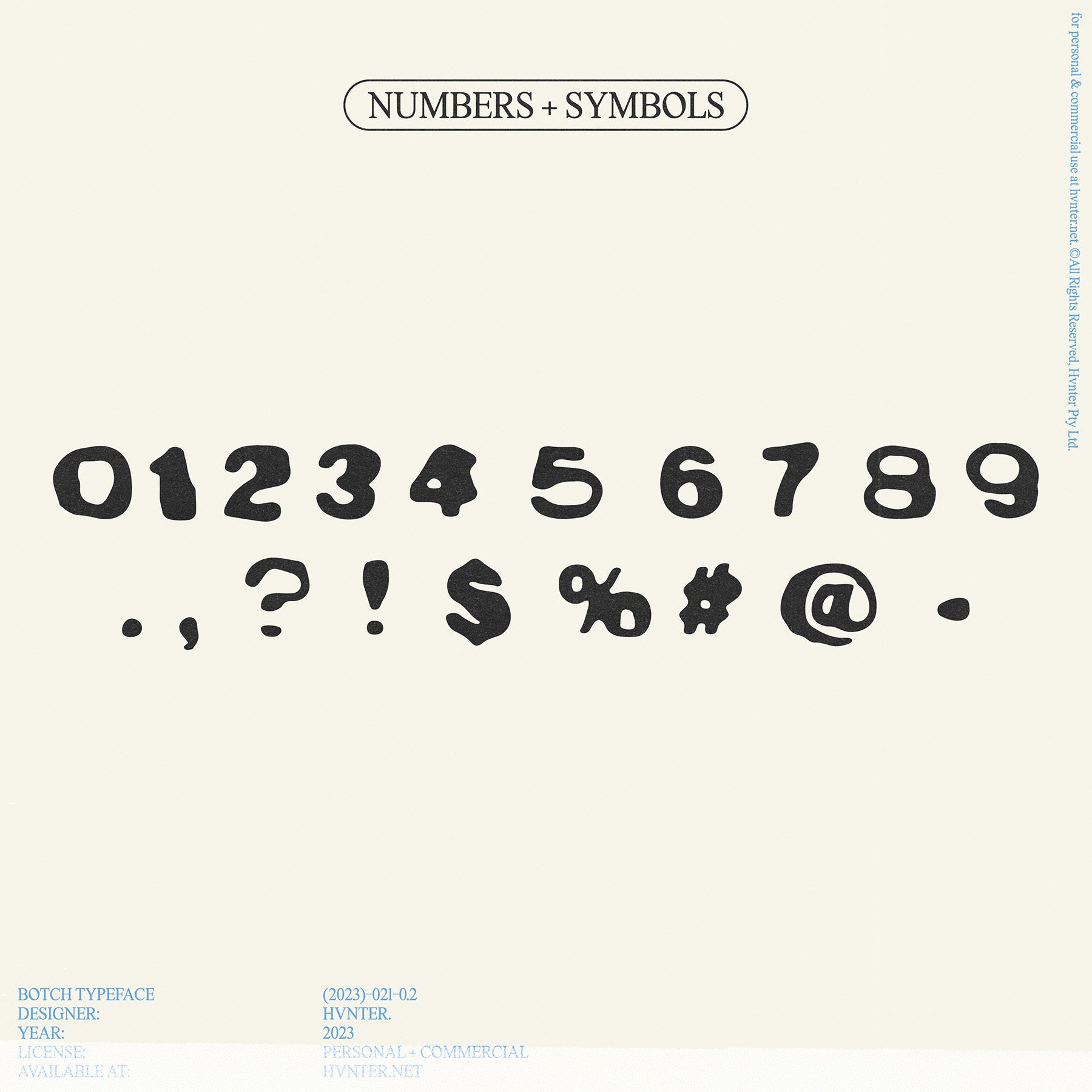 Numbers and punctuation from the botch font