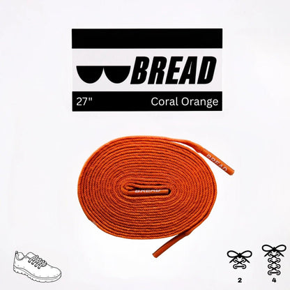 27 inch Coral Orange Bread elastic shoelaces with branded aglets