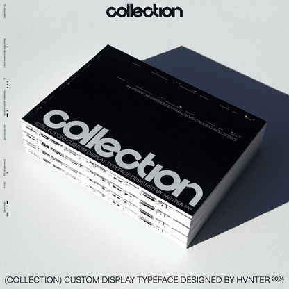 Collection display typeface by HVNTER shown on stacked magazine mockup
