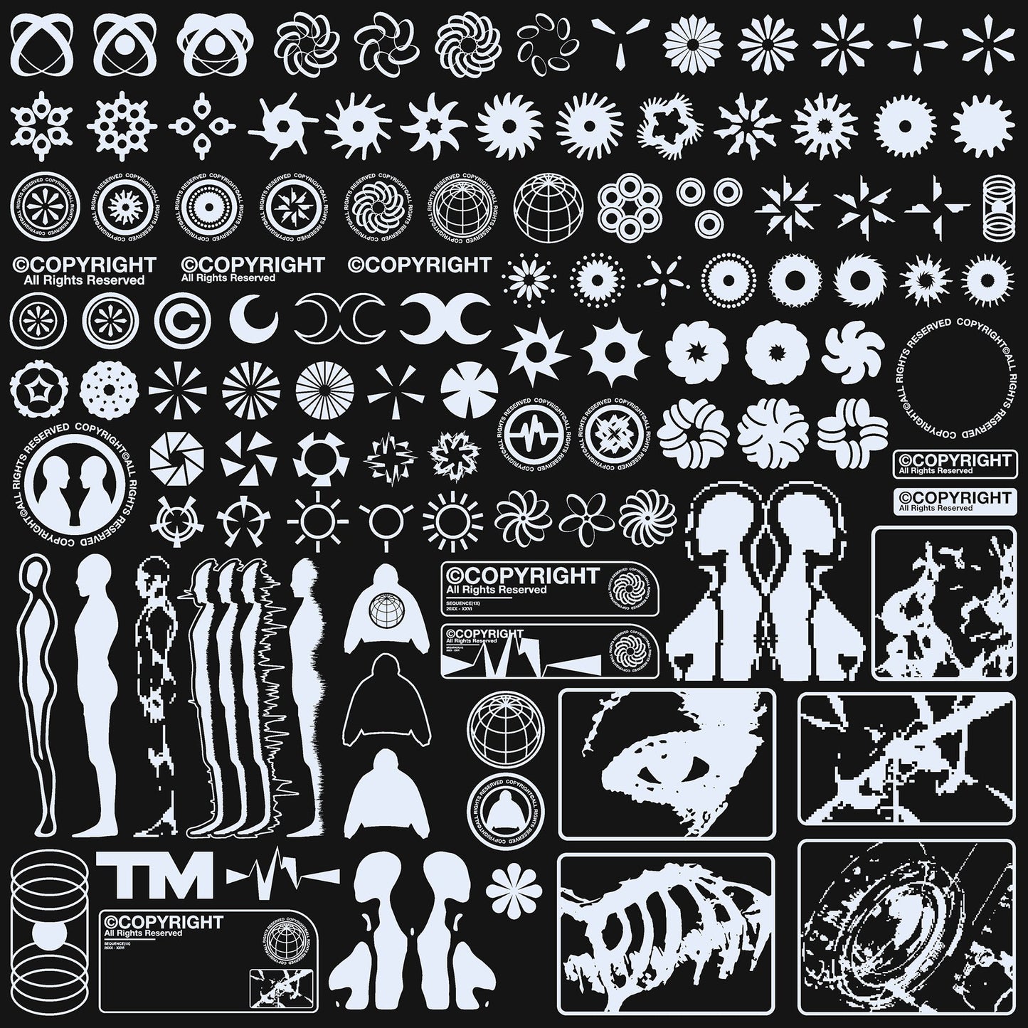 Cyber Asset Bundle graphics featuring human silhouettes and digital effects