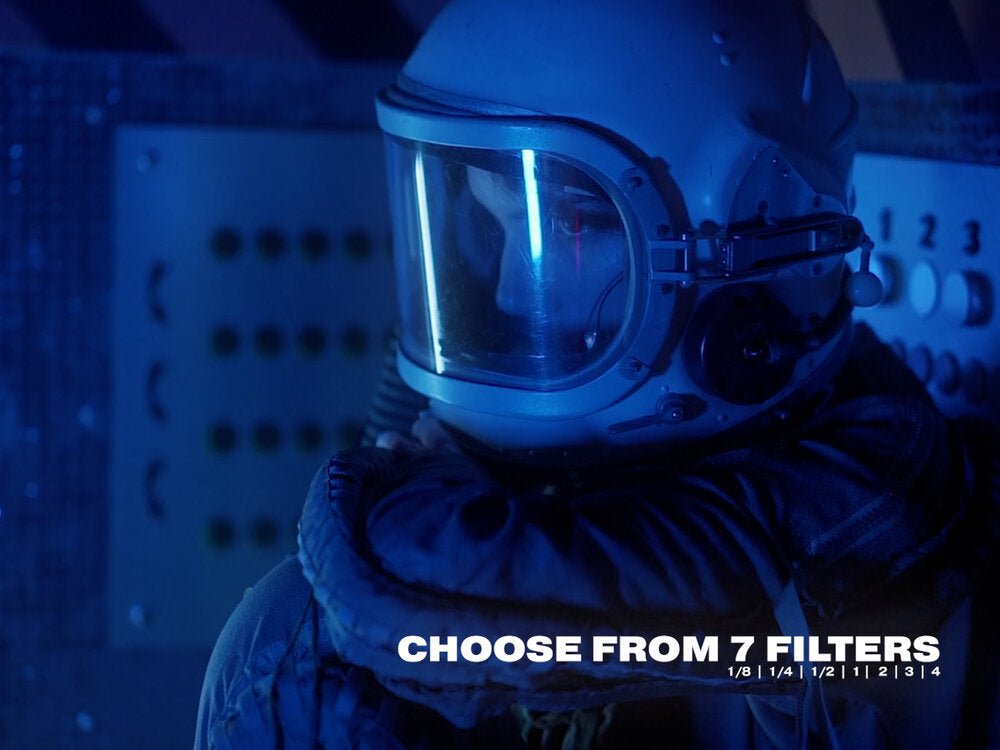 Halation diffusion presets example image showing cinematic blue diffusion and seven filter strength options