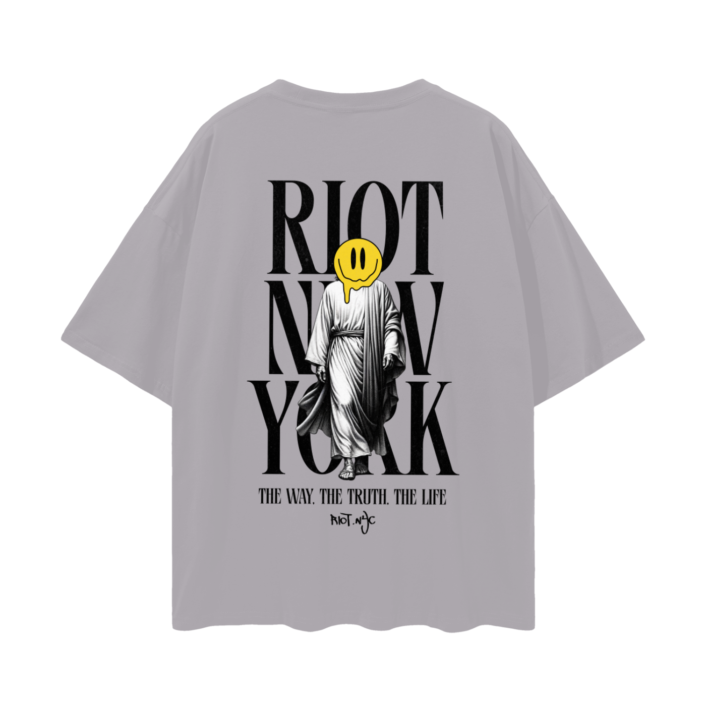 HEY ZEUS Oversized Tee in Light Gray – Back View