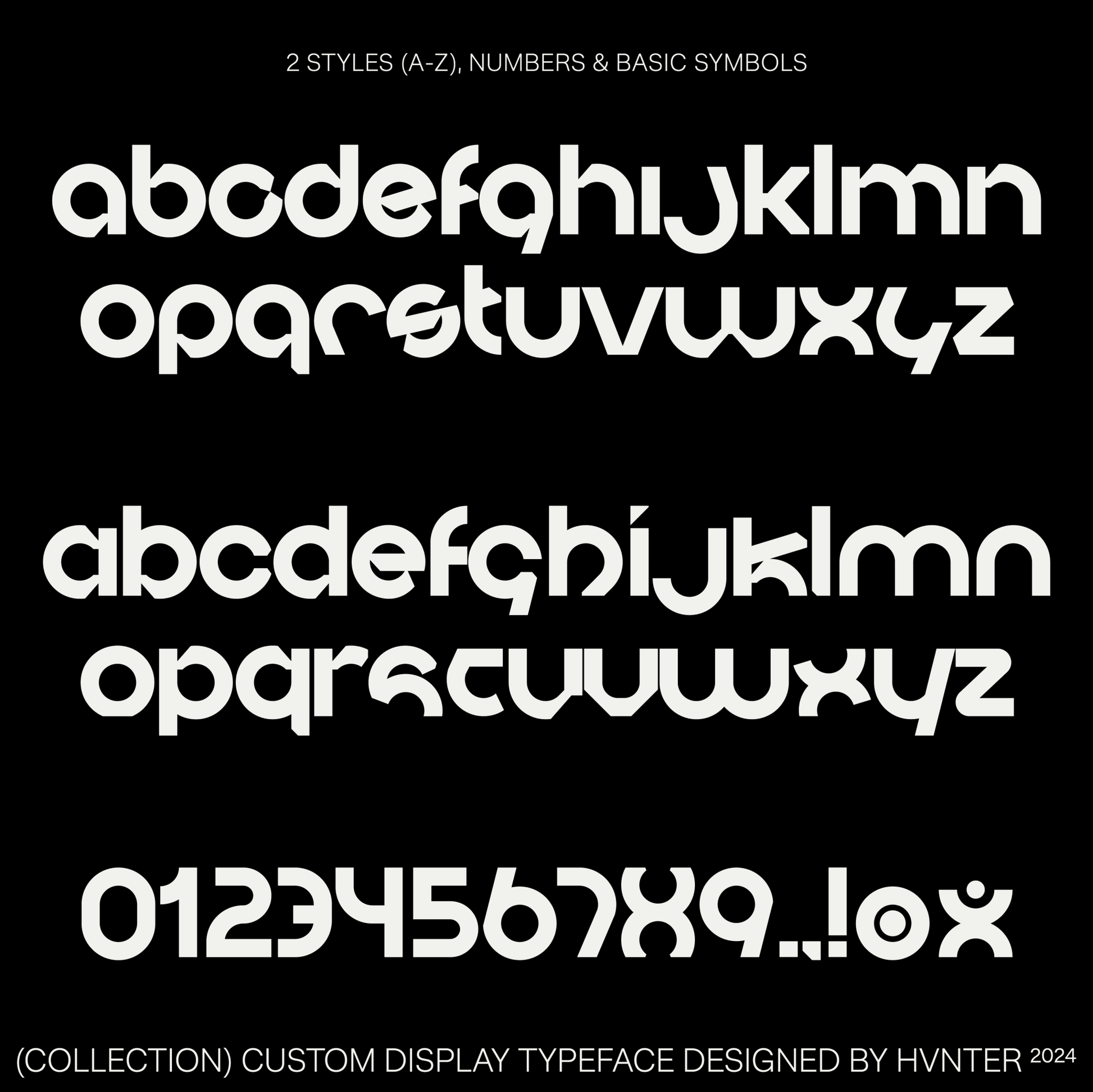 Collection display typeface character set showing alphabet, numbers, and symbols.