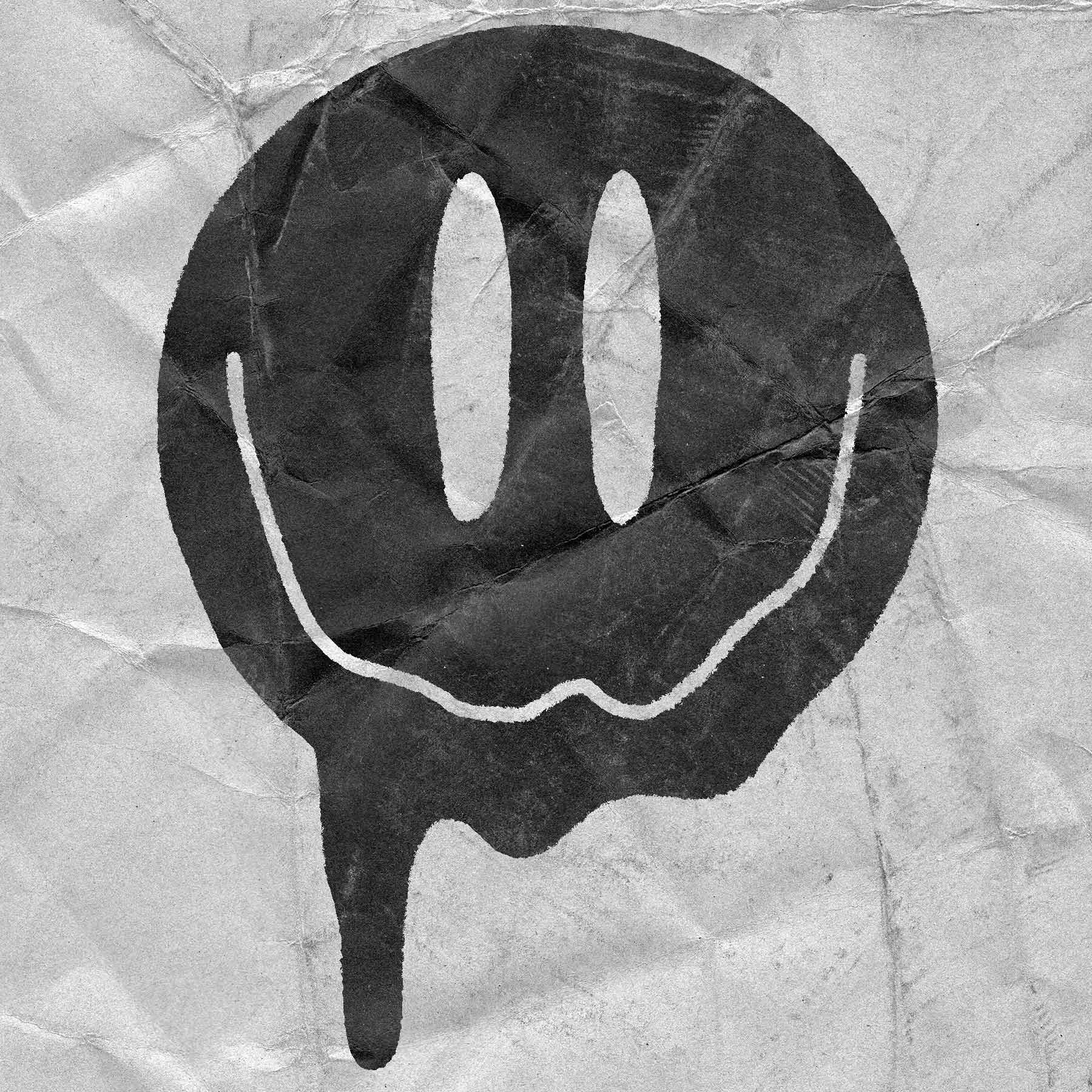 Inkblaster distorted vandal_ smiley face on crumpled paper texture