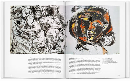 Interior spread from the Jackson Pollock TASCHEN book with expressive black ink drawings and portrait study