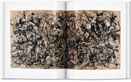 Interior spread from the Jackson Pollock TASCHEN book showing a full spread drip painting reproduction