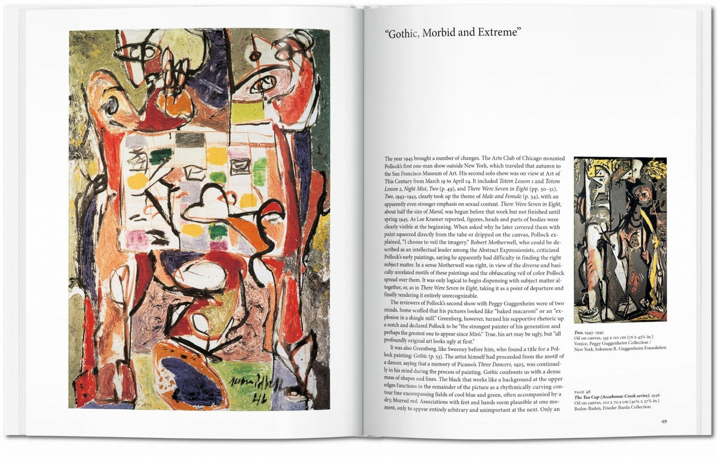 Interior spread from the Jackson Pollock TASCHEN book featuring Gothic Morbid and Extreme text and painting details
