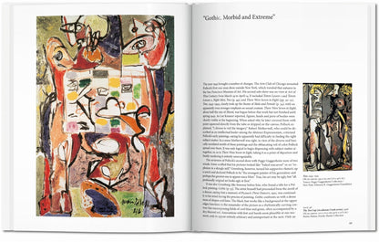 Interior spread from the Jackson Pollock TASCHEN book featuring Gothic Morbid and Extreme text and painting details