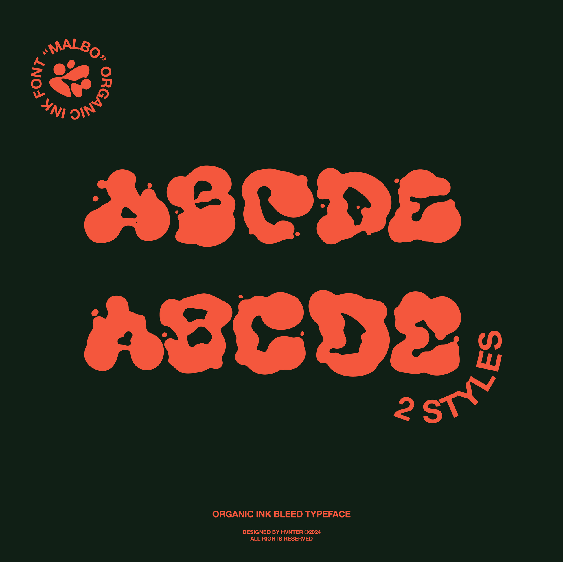 Malbo Typeface displaying two alternate ink-bleed styles