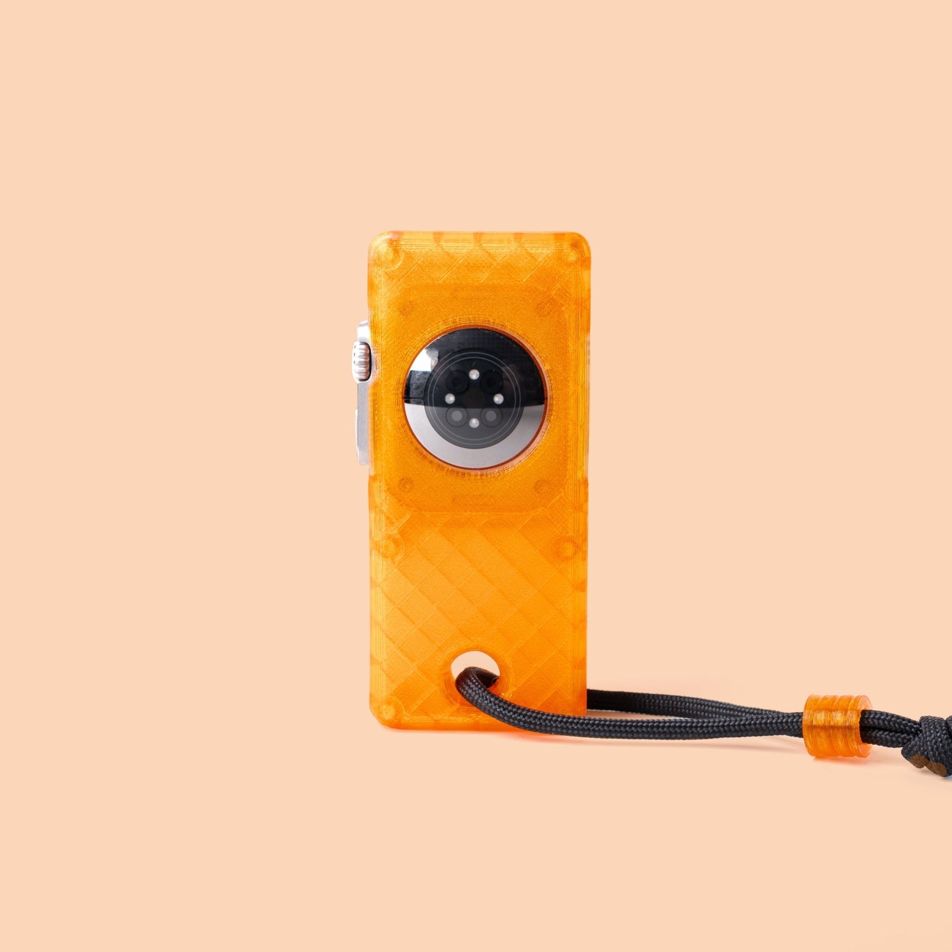 miniphone ultra orange Apple Watch Ultra case rear view with black lanyard