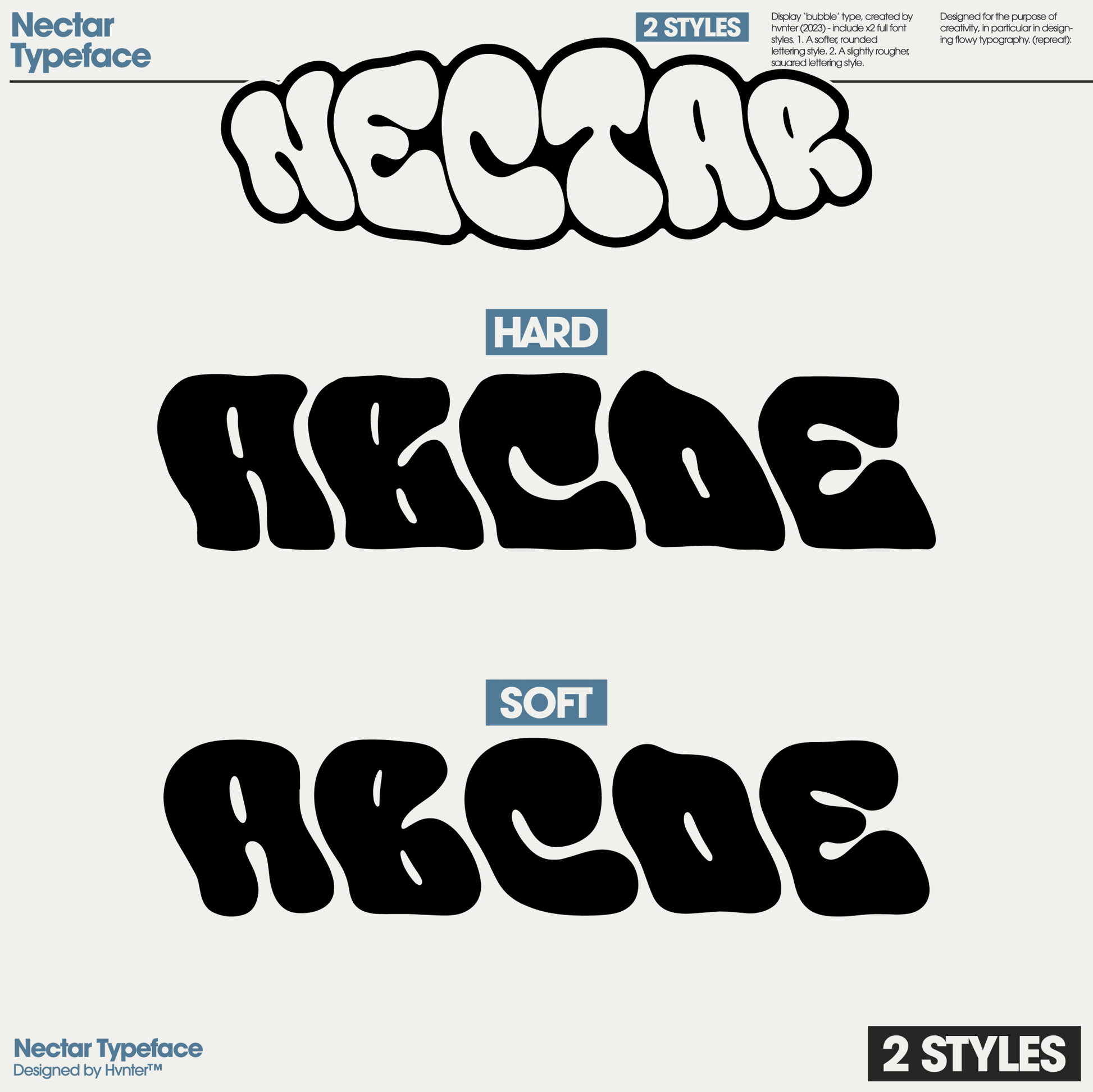 Nectar typeface comparison showing hard and soft hand-drawn bubble letter styles