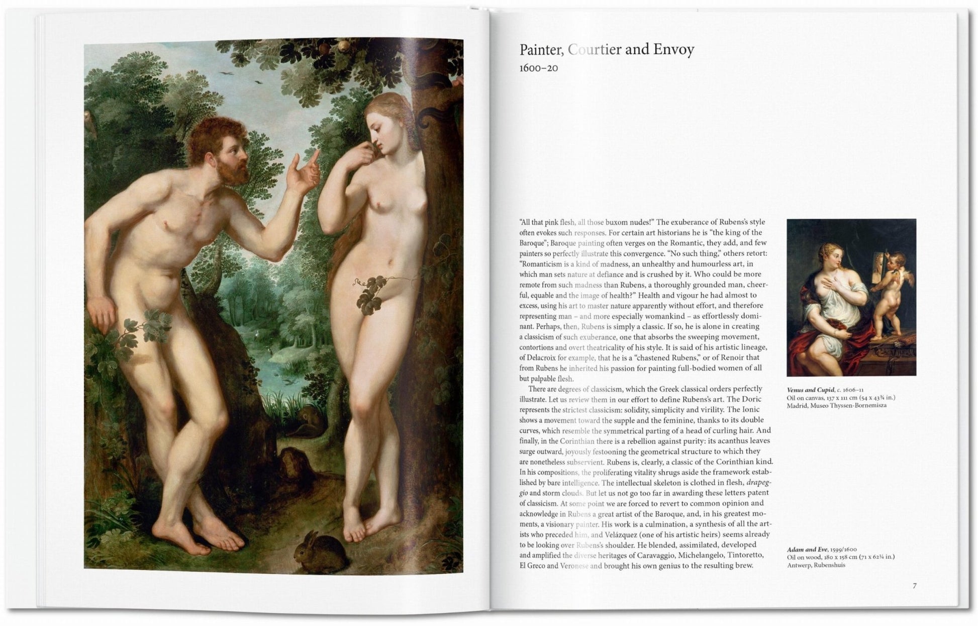 Interior spread from the Peter Paul Rubens TASCHEN book showing Adam and Eve and Baroque religious painting