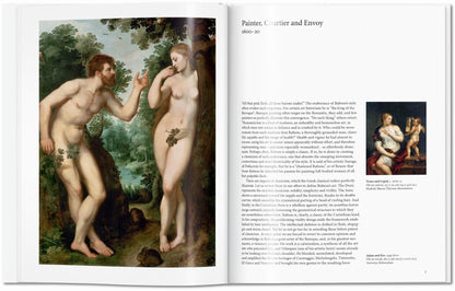Interior spread from the Peter Paul Rubens TASCHEN book showing Adam and Eve and Baroque religious painting