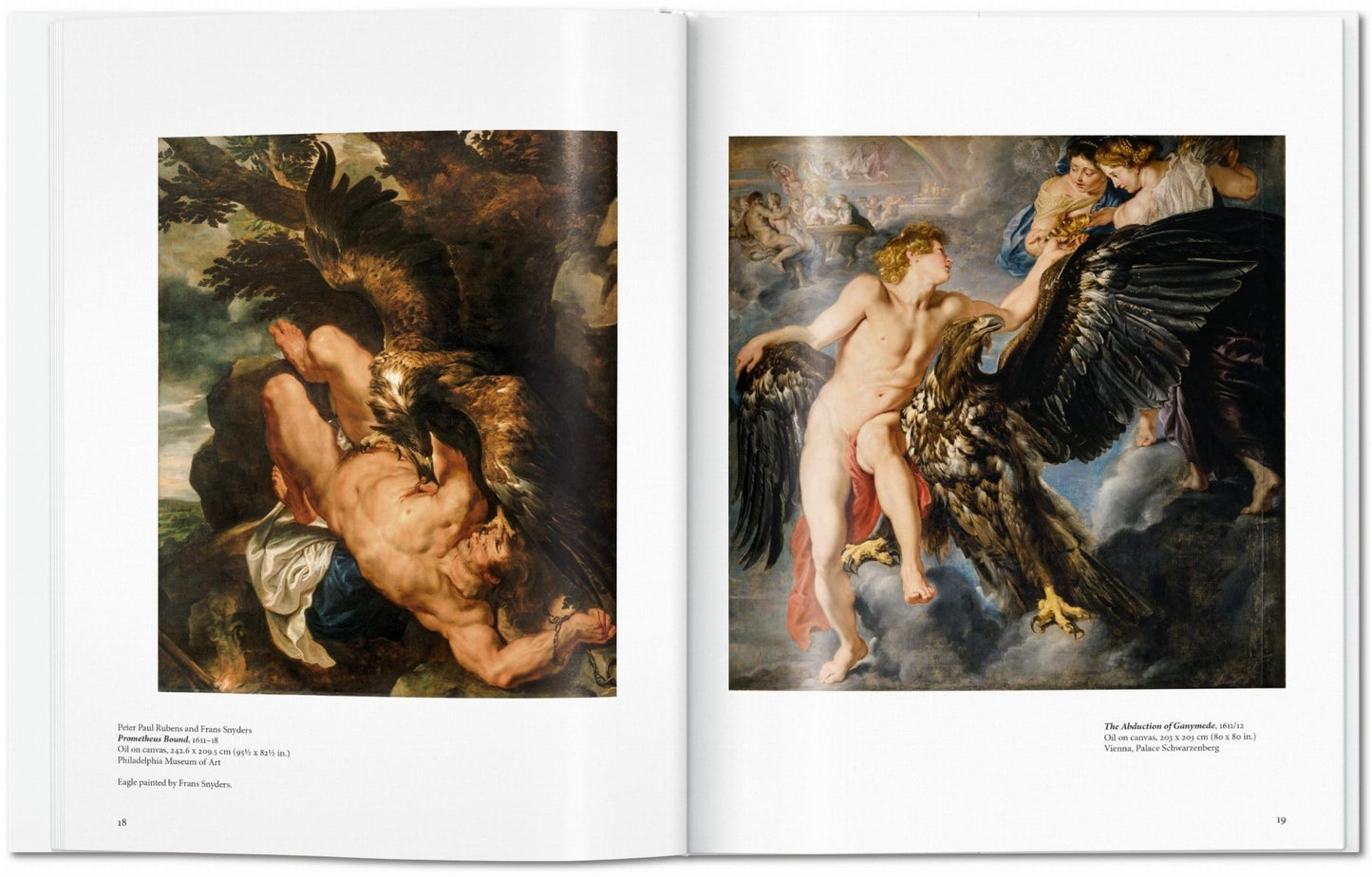 Interior spread from the Peter Paul Rubens TASCHEN book featuring mythological paintings with dramatic Baroque movement