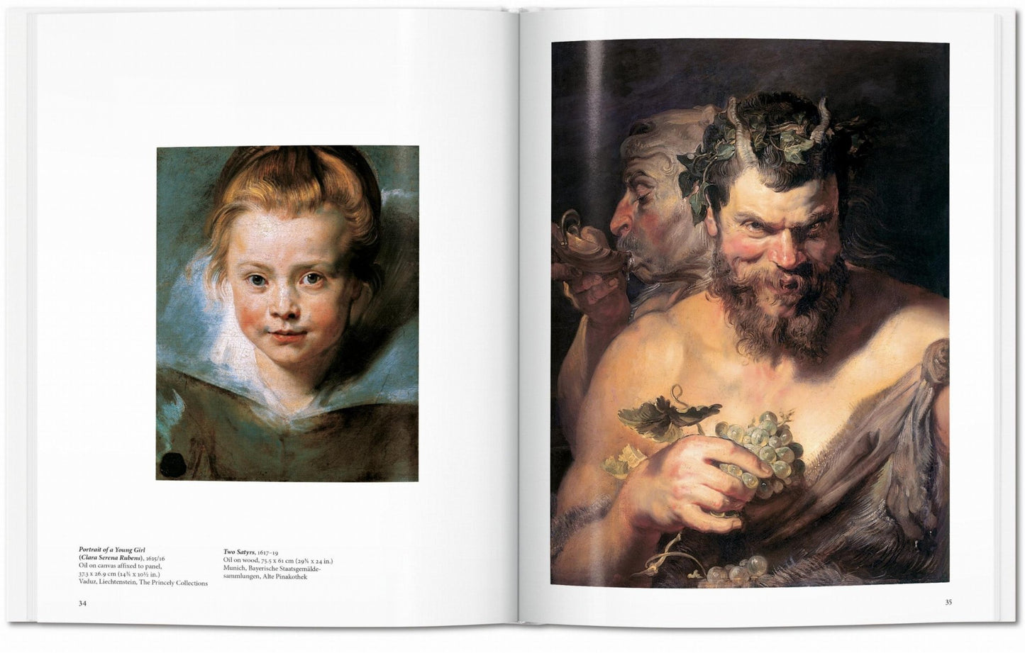 Interior spread from the Peter Paul Rubens TASCHEN book showing portrait study and mythological male figure painting
