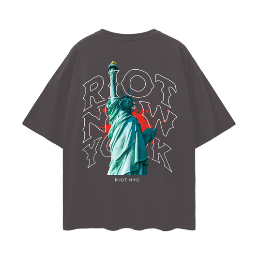 Statue of Misfits Oversized Tee Dark Gray – back Statue of Liberty graphic