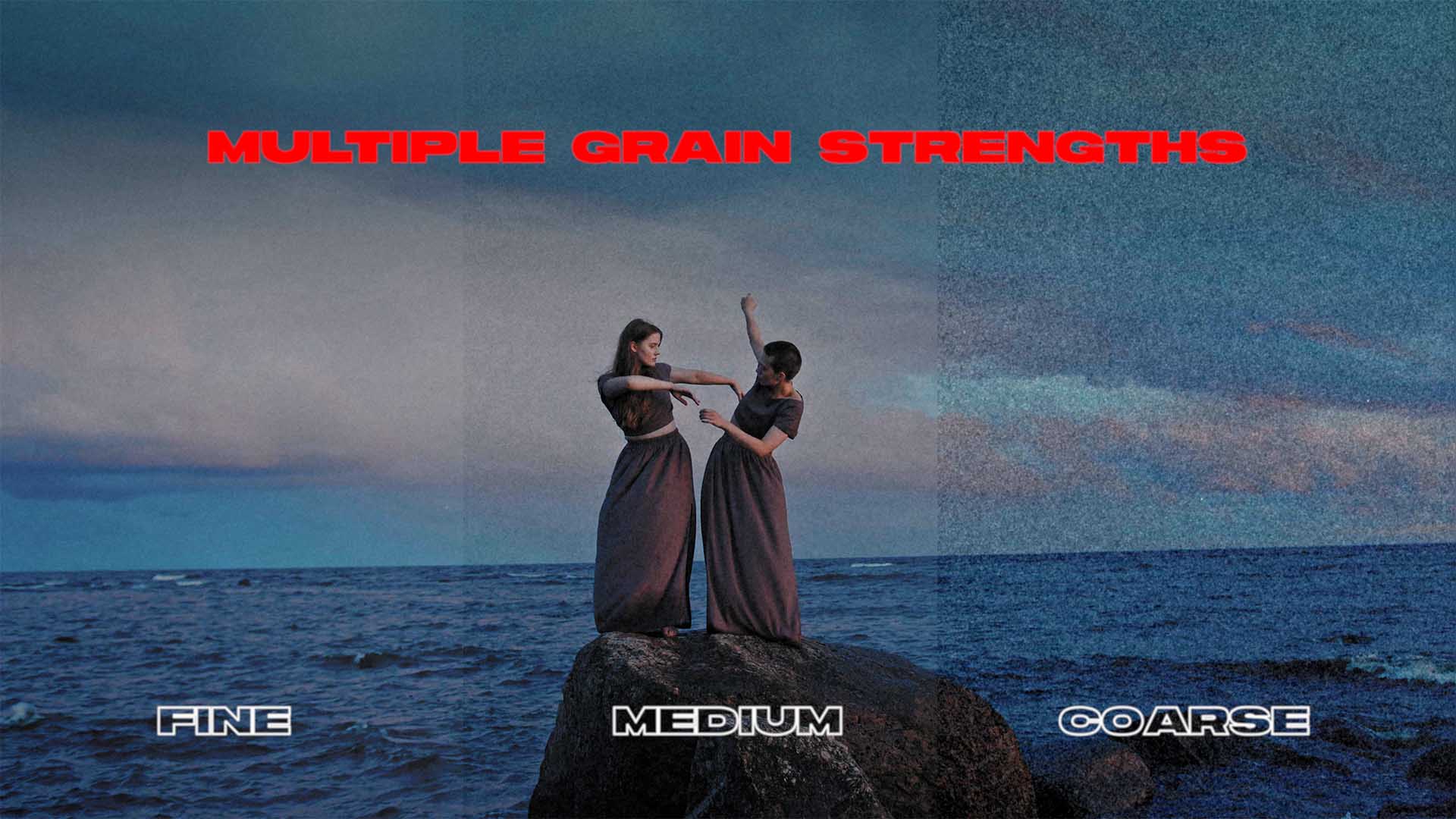 Super 8 film grain comparison showing fine medium and coarse grain overlay textures