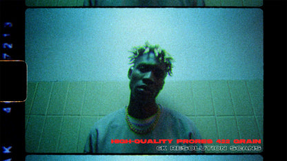 Super 8 film grain overlay example with analog frame edges and 6K film scan texture