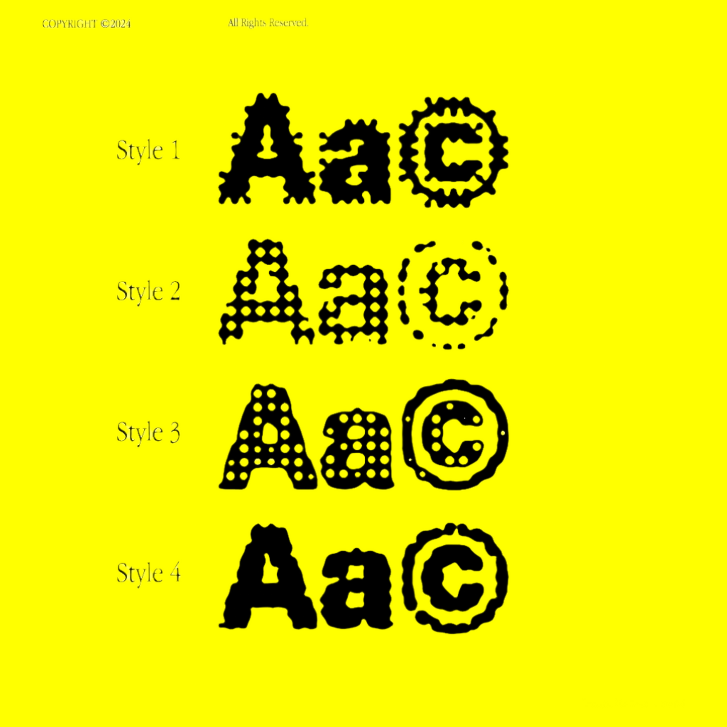 TF48 Typeface detailed style comparison of four pixelated serif variations by HVNTER.