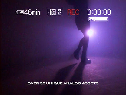 VHS camcorder overlay effect example with REC indicator, tape timer, and analog video texture