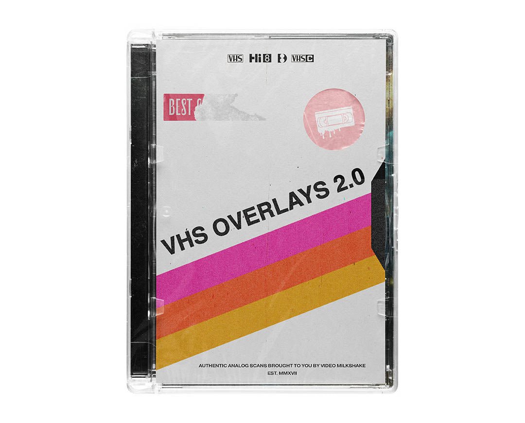 VHS overlays 2.0 pack product artwork featuring analog VHS, Hi8, and VHS-C glitch texture overlays